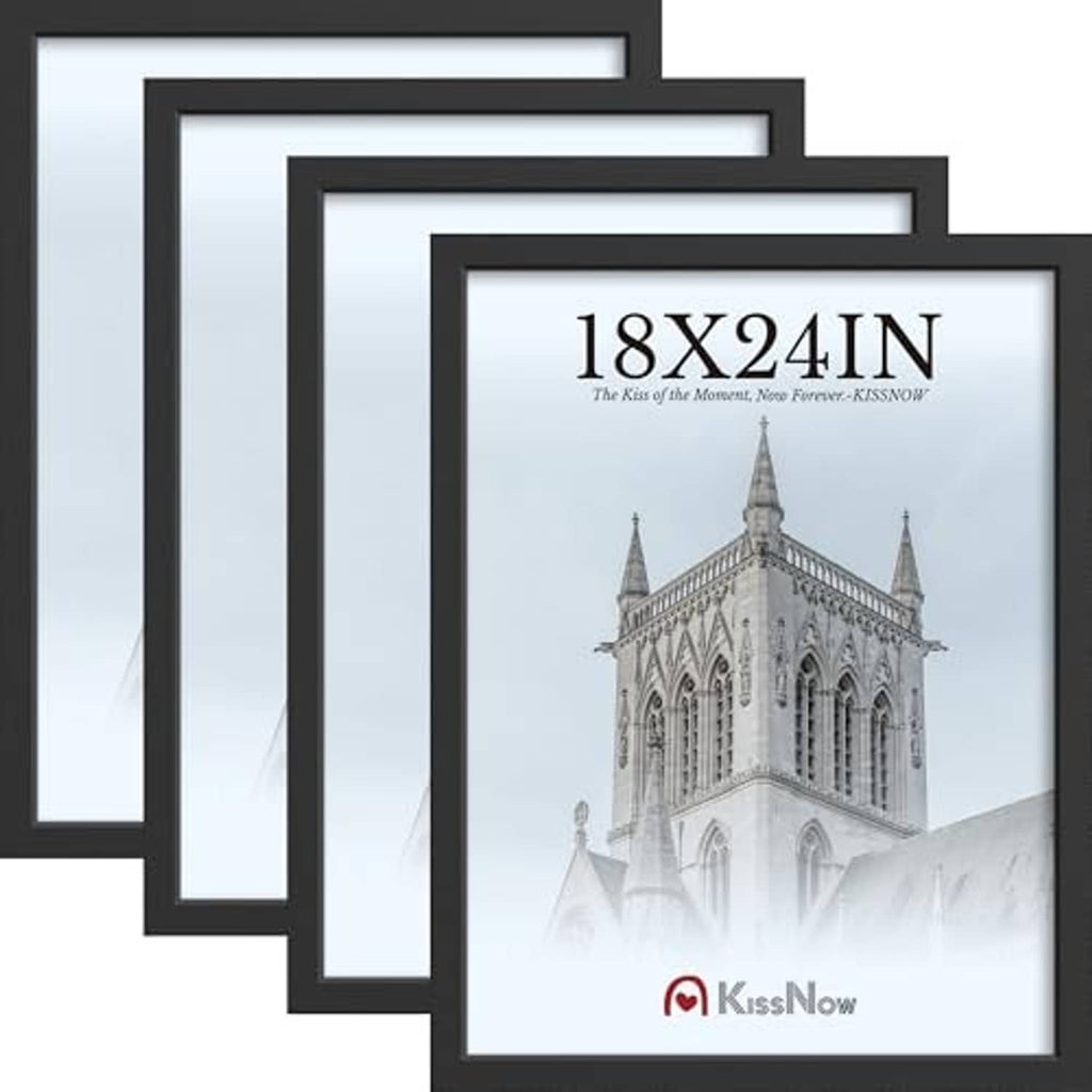 Set of four black 18x24 poster frames with clear front, stacked layout