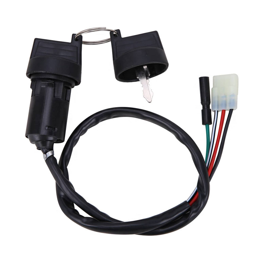 Ignition key switch assembly with two black wire connectors and metal key