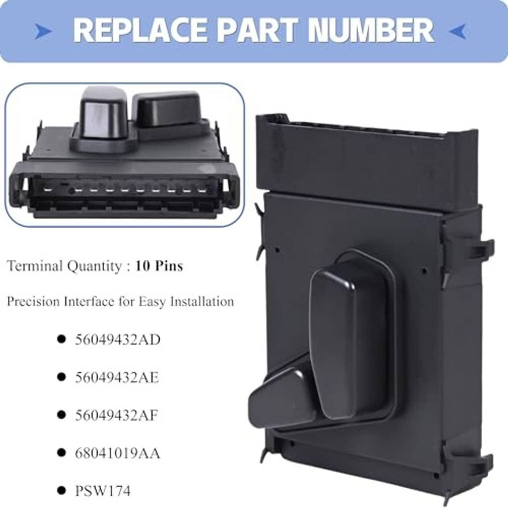 Power seat switch showing 10-pin terminals and replace part number options
