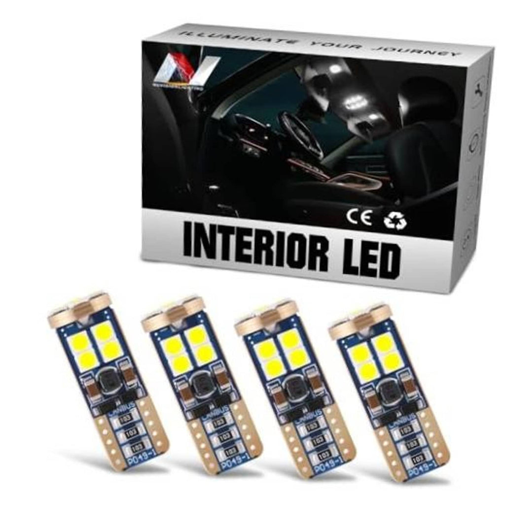4-pack LED car interior dome light bulb kit, with four T10-style bulbs and packaging