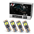 4-pack LED car interior dome light bulb kit, with four T10-style bulbs and packaging