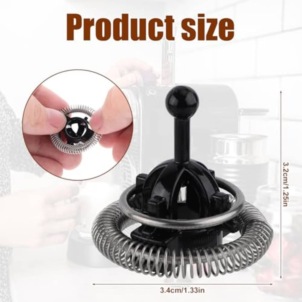 Compact black and silver milk frother replacement whisk spring whisk assembly