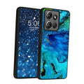 Blue and teal galaxy-pattern phone case with cutouts for camera and ports