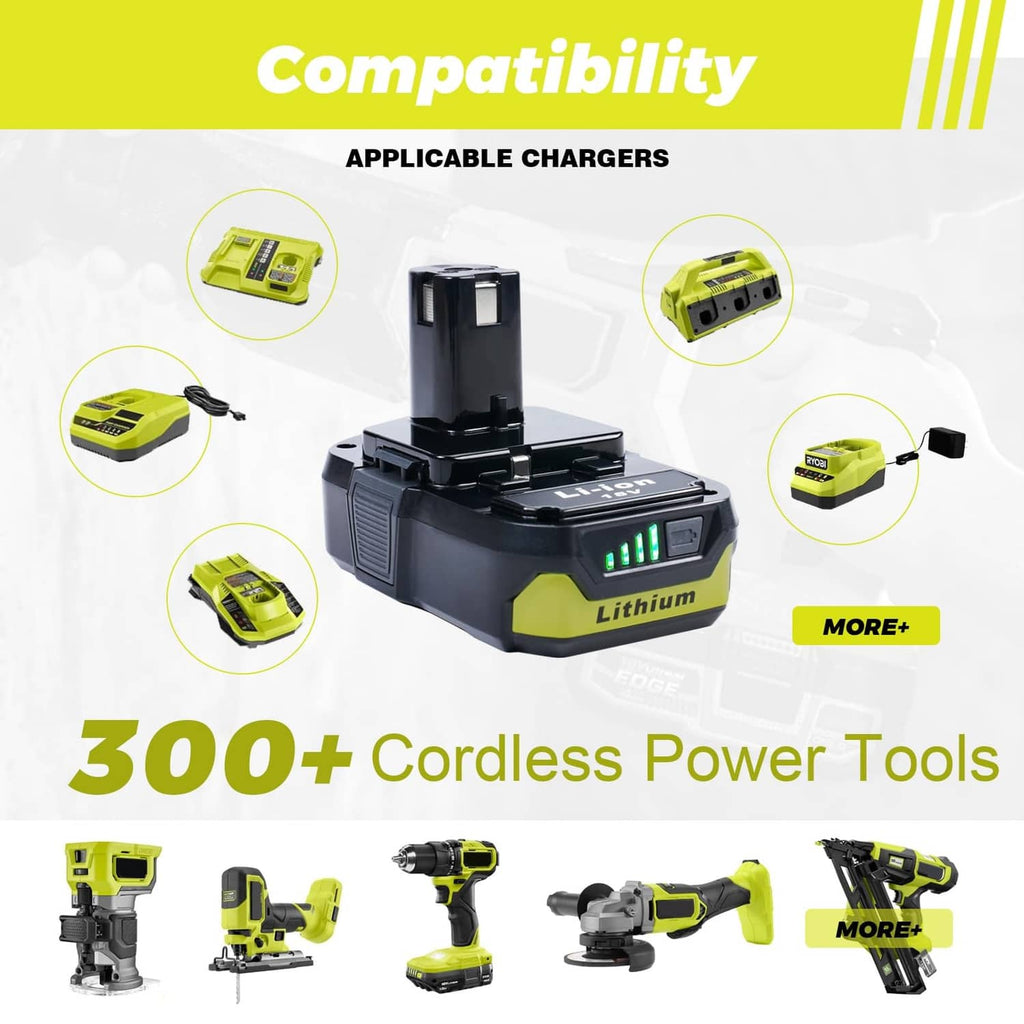 18V Li-ion battery pack with LED charge bars, black and yellow