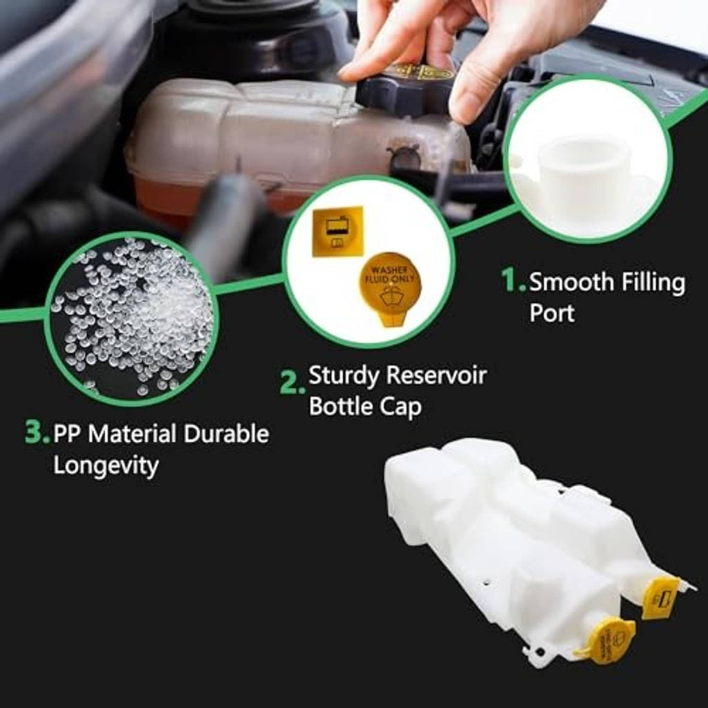 White coolant reservoir with yellow cap and smooth filling port