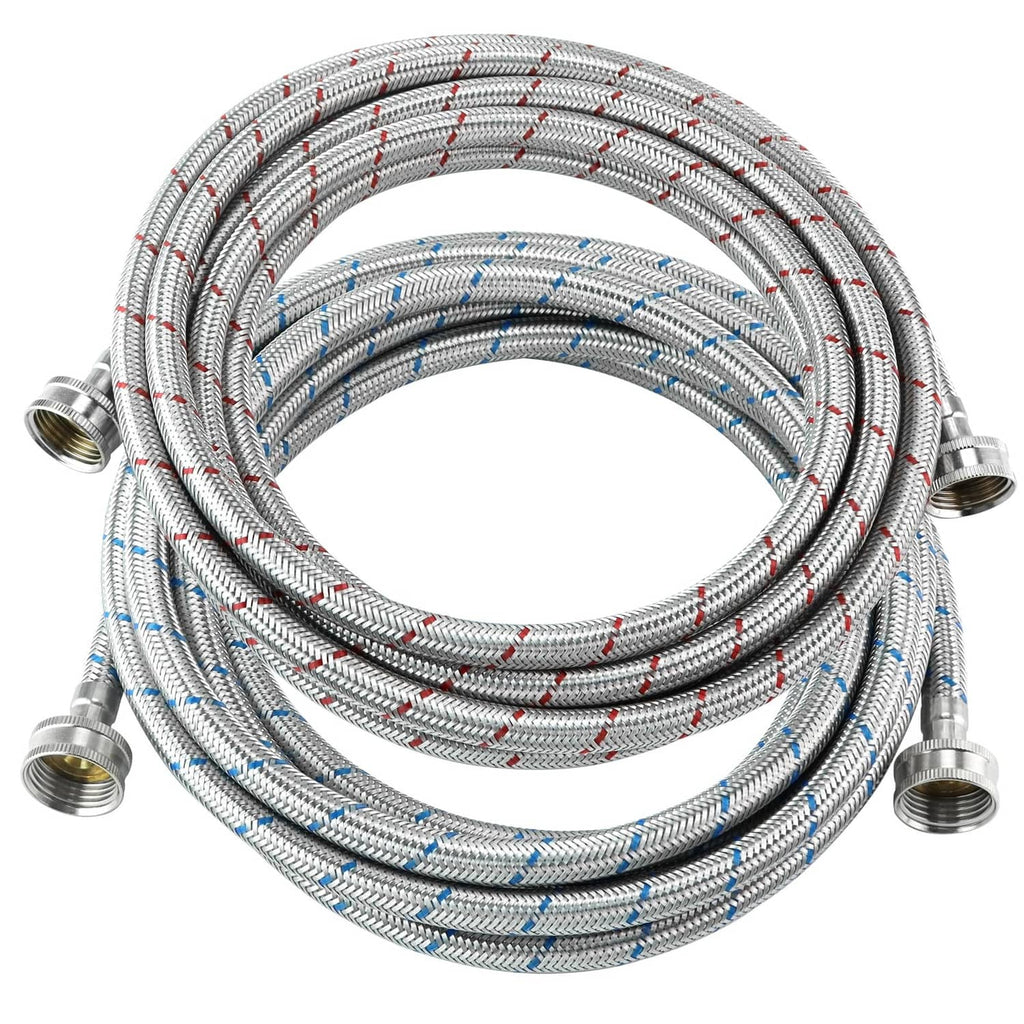 Braided stainless steel washing machine hose, 15 ft with brass threaded end fittings