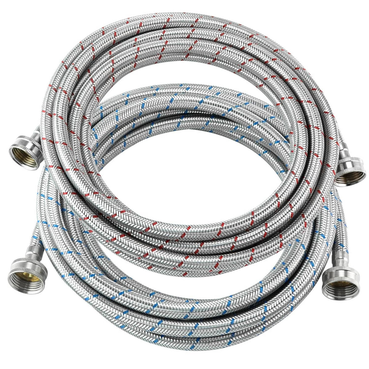 Braided stainless steel washing machine hose, 15 ft with brass threaded end fittings