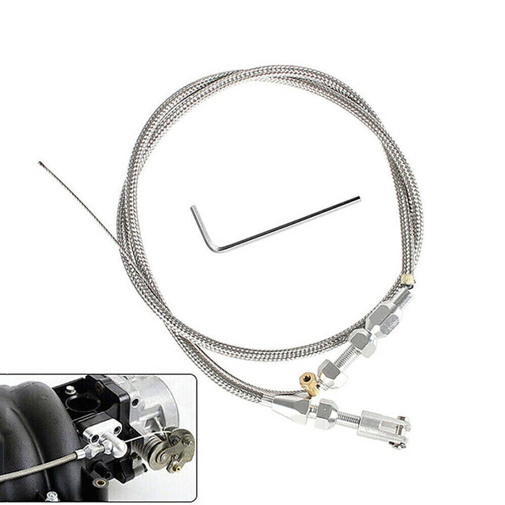 Braided throttle cable with metal ends and included hex adjustment tool