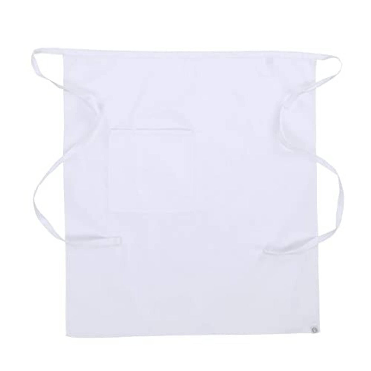 White chef apron flat lay with neck ties and front pocket.