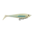 8 in soft plastic swim bait, pearl white with blue back and treble hook