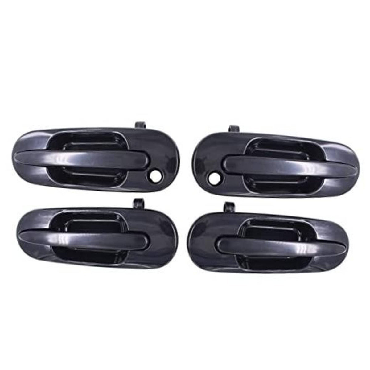 Four glossy dark gray exterior door handles for front and rear doors