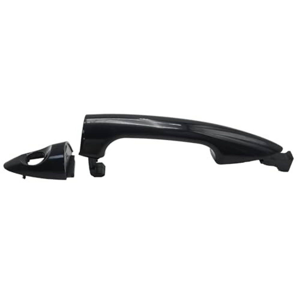 Front exterior door handle with mounting insert, glossy dark black plastic