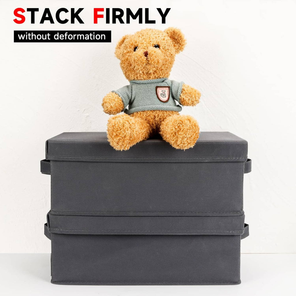 Grey stackable fabric DVD storage box with lid and reinforced side panels