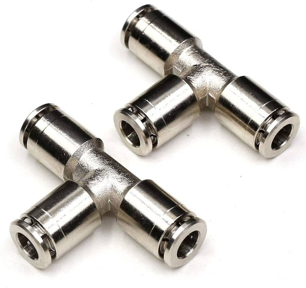 Stainless steel 1/2 in quick-connect tee fitting, 2-pack, with three tube ports