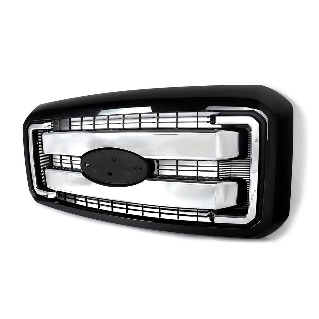 Front upper grille with chrome surround and black oval center module