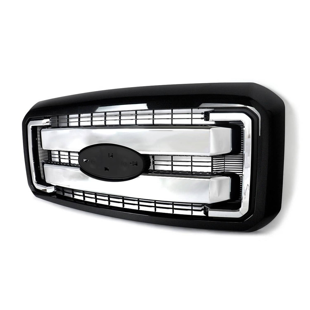 Front upper grille with chrome surround and black oval center module