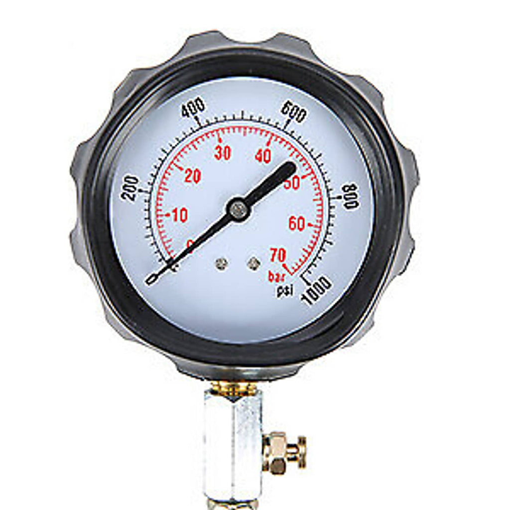 Compression tester gauge with pressure dial and brass hose fitting