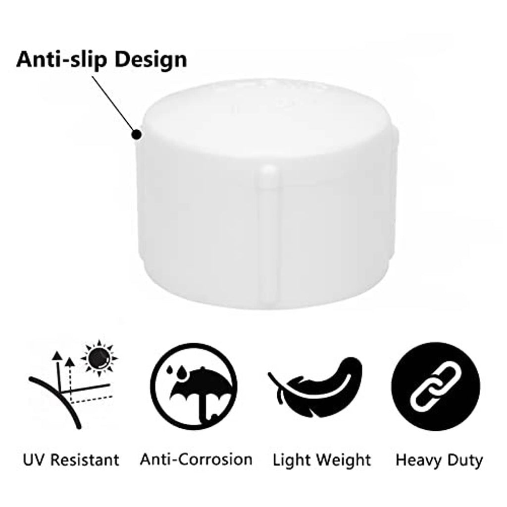 White PVC pipe end cap with anti-slip top ridges and female threaded opening