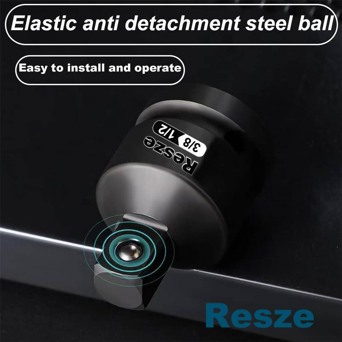 Black impact socket adapter with steel ball locking tip and visible green ring