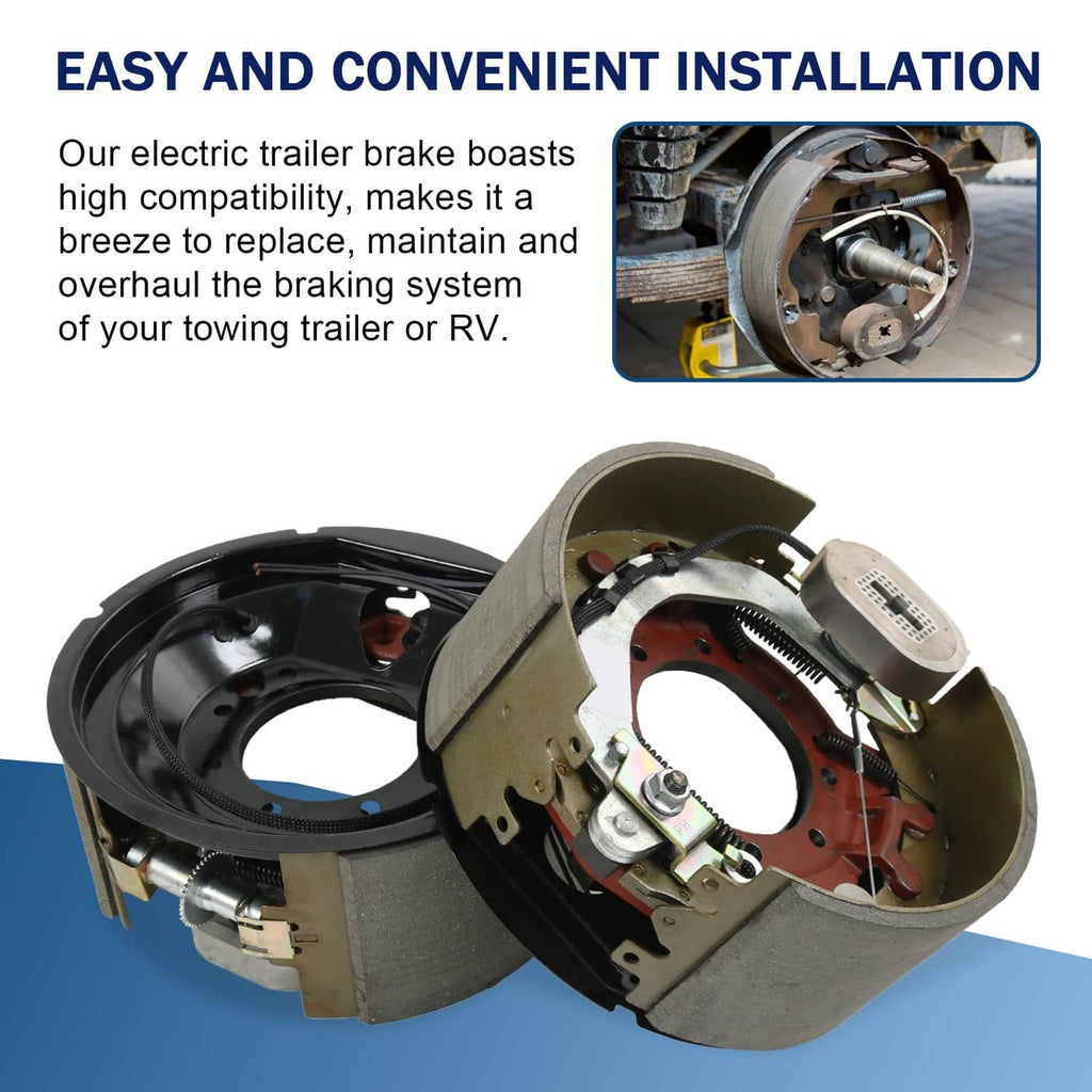 Electric trailer brake backing plate assembly with actuator and central brake shoe hardware