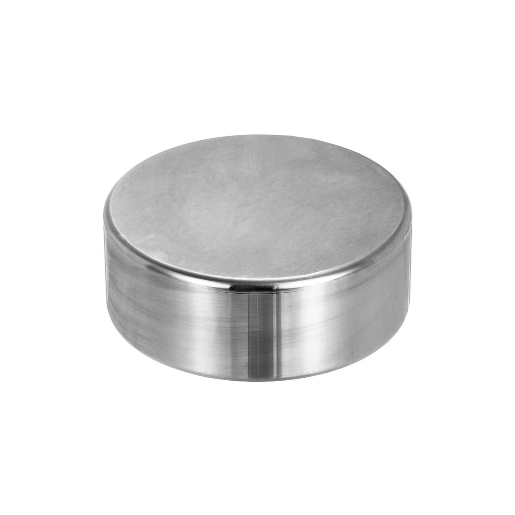 Round steel bench block with flat top, silver finish
