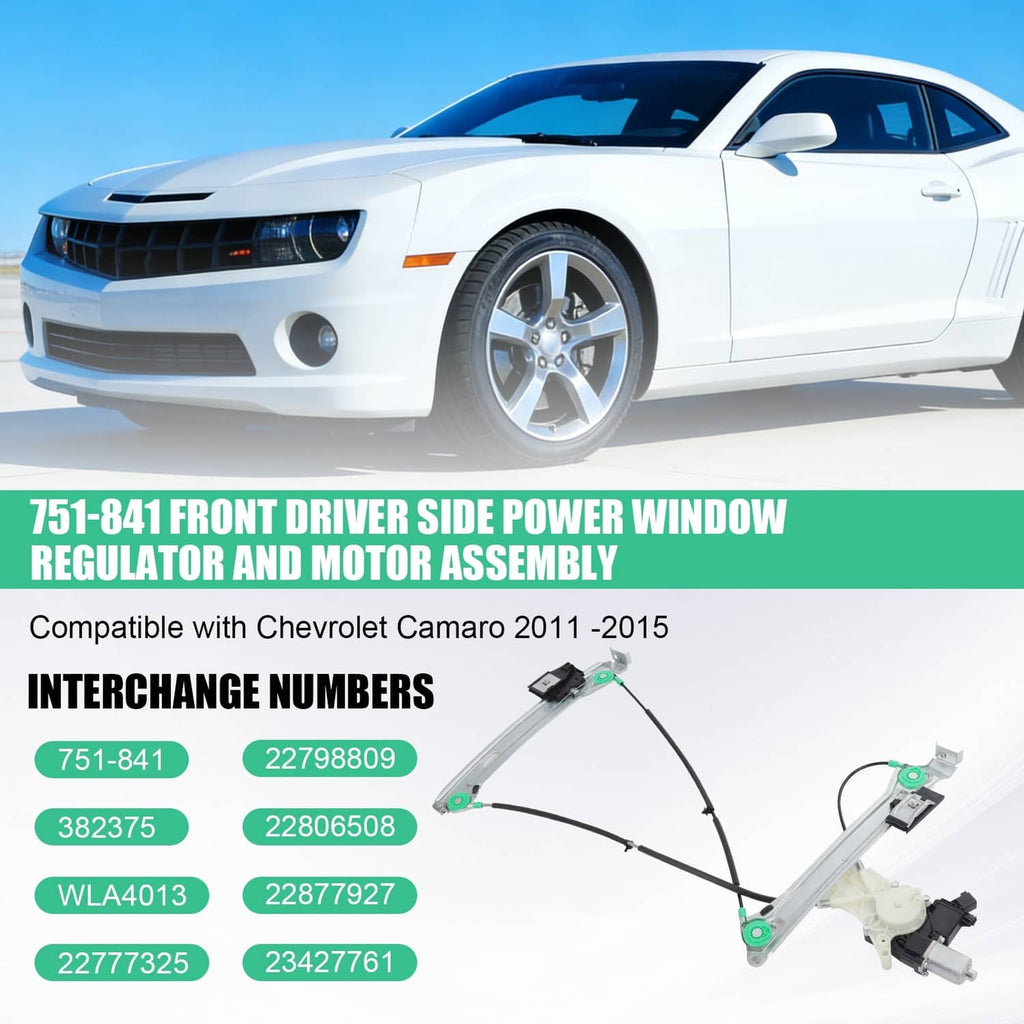 Power window regulator and motor assembly with rails and white gear motor housing