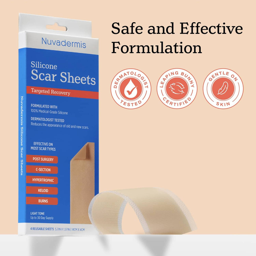 NUVADERMIS silicone scar sheets box with light beige sheet pieces for coverage