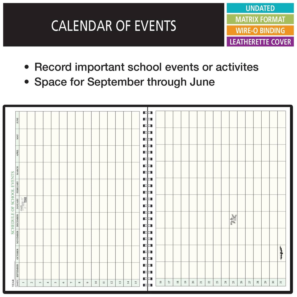 Open planner page for calendar of events with lined grid