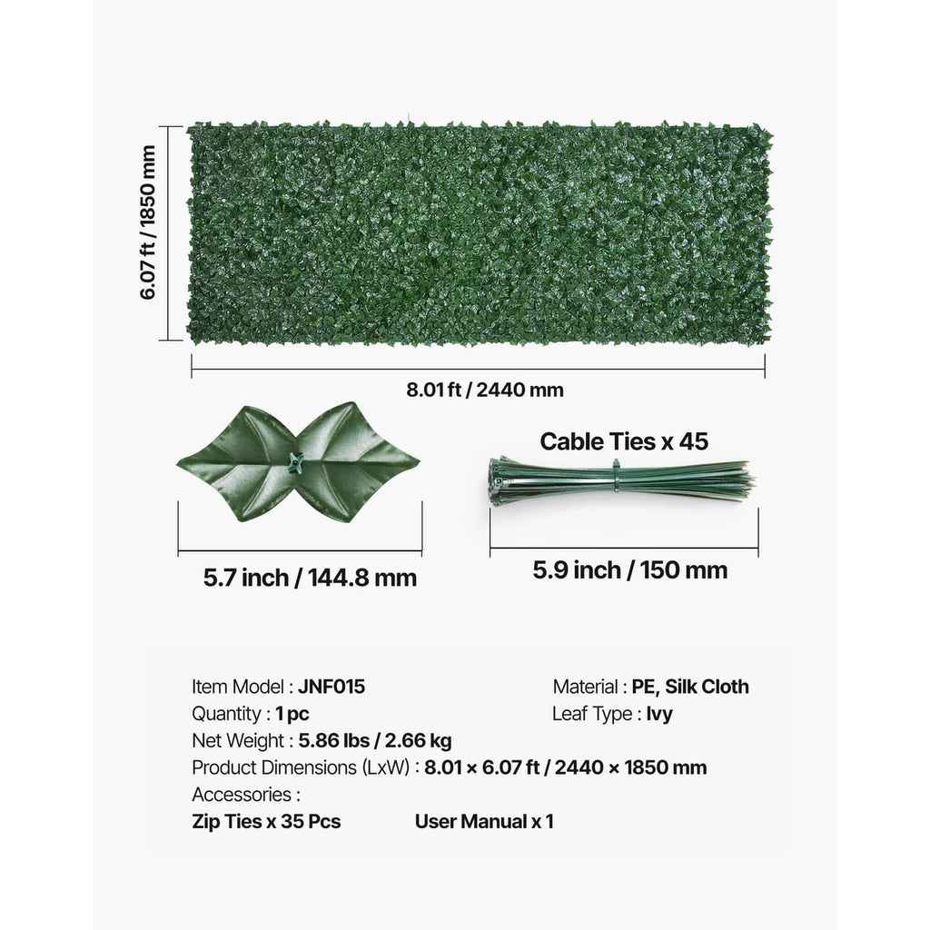 Artificial faux ivy privacy fence screen panel, green leaves; includes cable ties x45