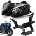 Black front headlight fairing stay bracket with headlight housings, left and right