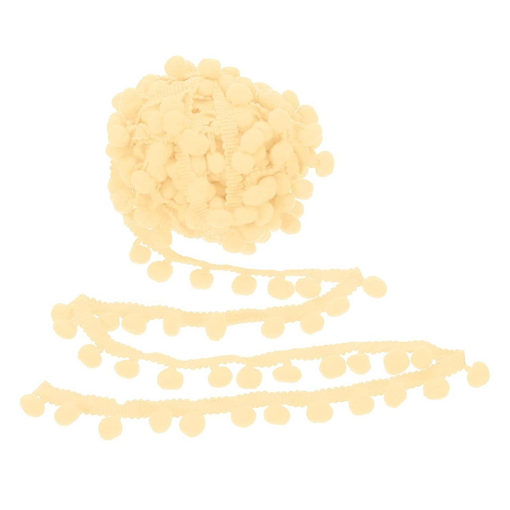 Beige pom ball fringe trim ribbon with clustered round pom tassels