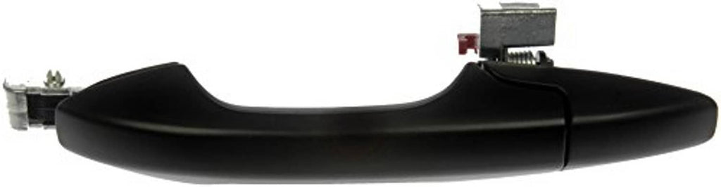 Black rear exterior door handle, side view with metal latch mechanism