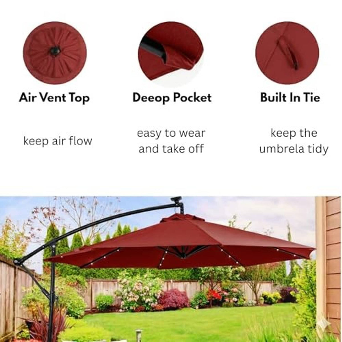 Red replacement umbrella canopy features: air vent top, deep pocket, built-in tie.