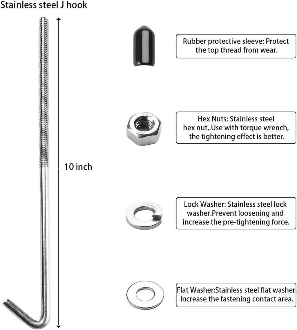 Hardware for battery tie-down: 10 in J-hook rods, rubber sleeve, nuts, and washers