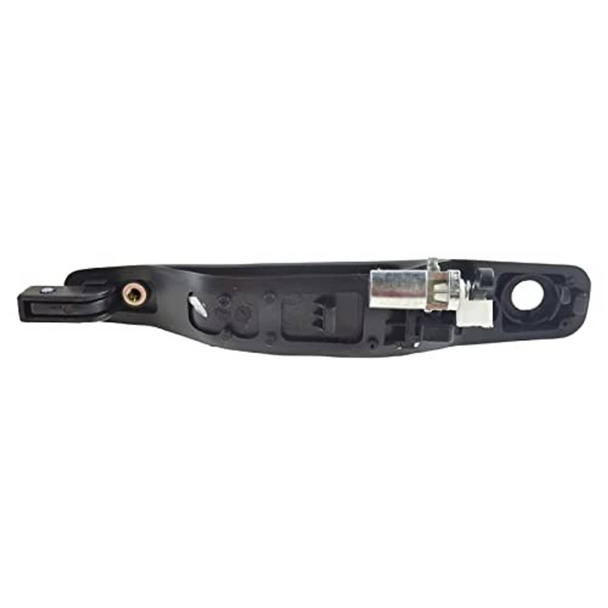 Black door handle inner housing with metal latch insert and two mounting points