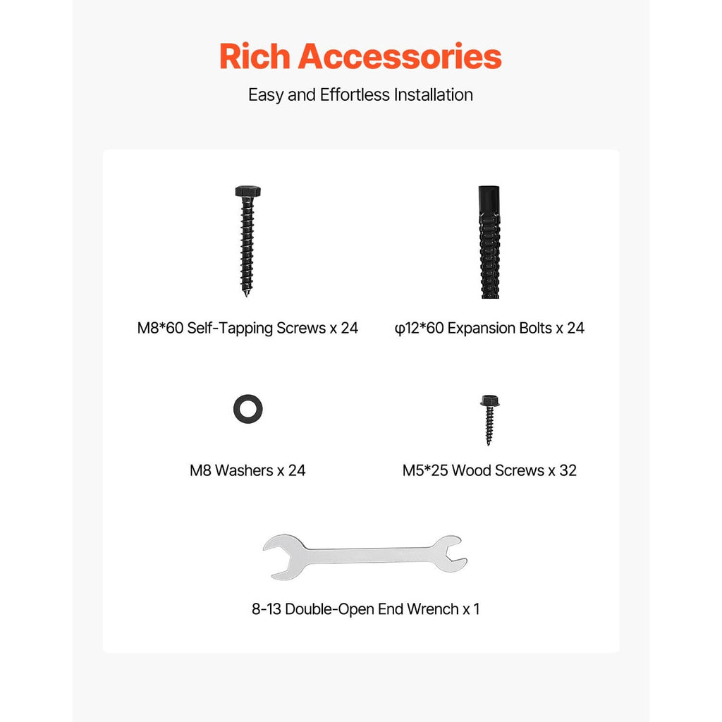 Post base bracket accessories set: screws, bolts, washers, and wrench (hardware only)