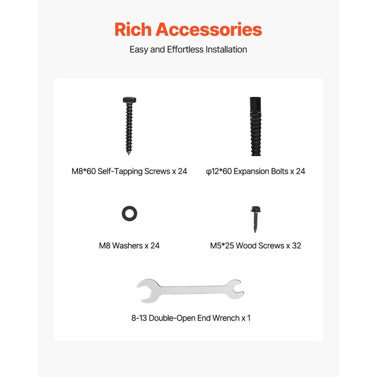 Post base bracket accessories set: screws, bolts, washers, and wrench (hardware only)