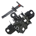 Black hood latch lock and hood puller replacement with spring-loaded mechanism
