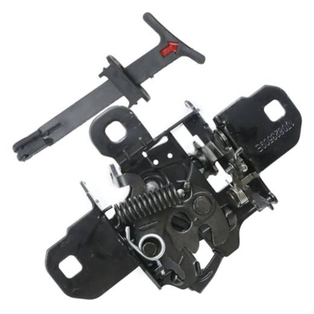 Black hood latch lock and hood puller replacement with spring-loaded mechanism