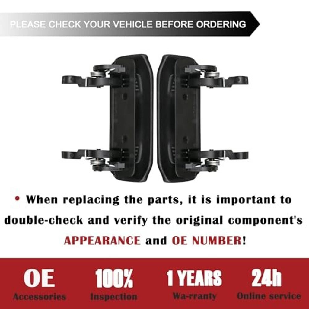 Exterior door handle set with black plastic lever and mounting brackets