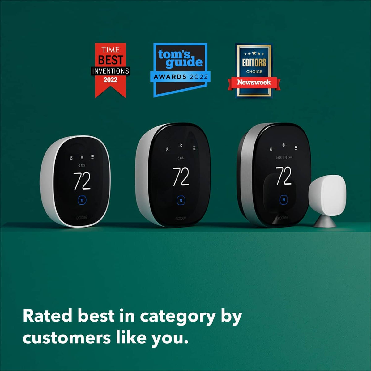 Smart thermostat bundle with three units, white housing and dark circular display