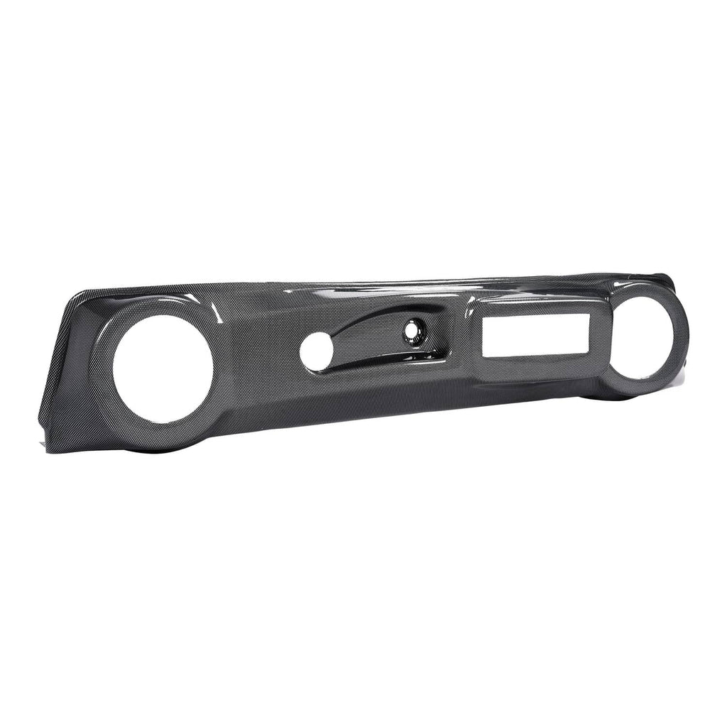 Black dash panel cover with two round openings and center rectangular window