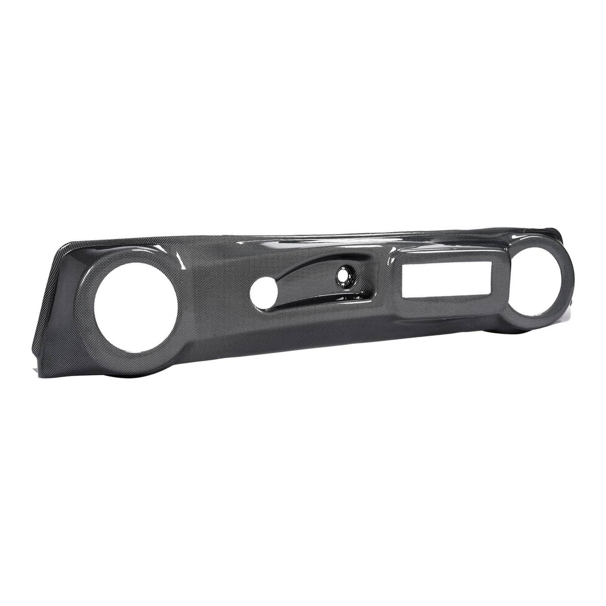 Black dash panel cover with two round openings and center rectangular window