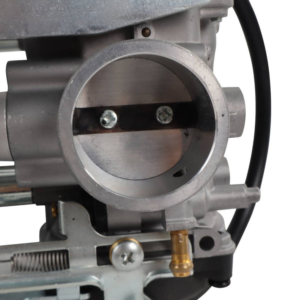 Motorcycle carburetor throttle body with circular opening and mounting screws