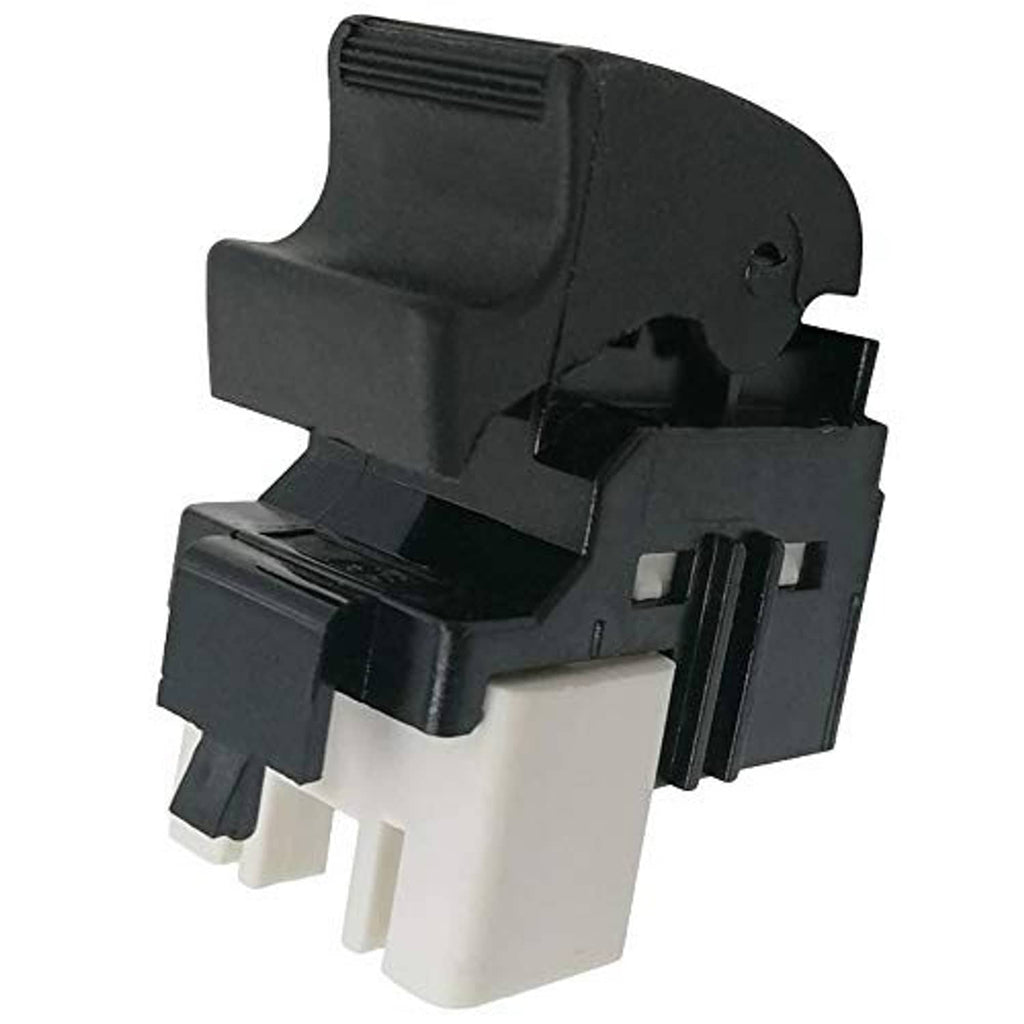 Power window switch with black housing and white mounting tabs, angled view