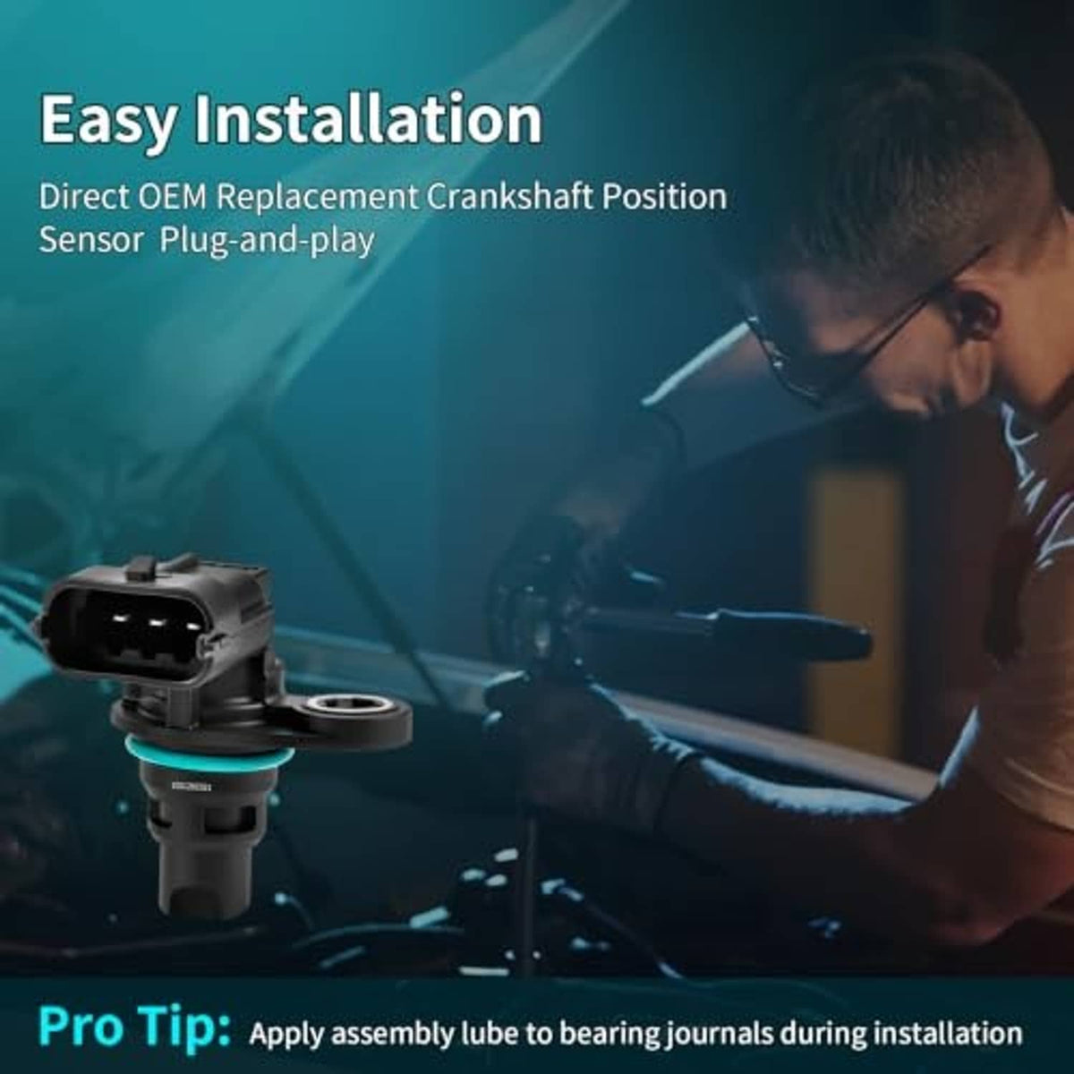 Easy installation diagram showing a camshaft position sensor plug-and-play setup