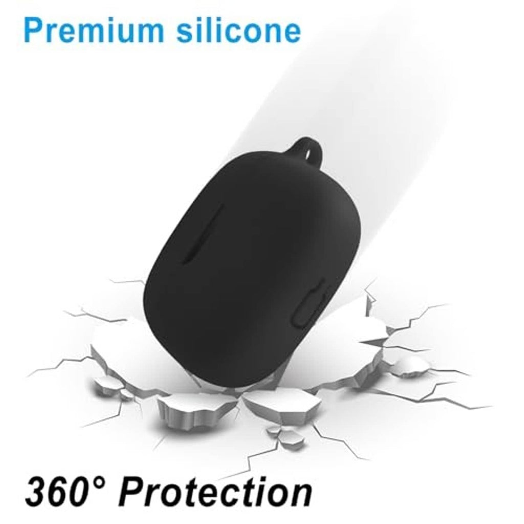 Black silicone protective earbud case, secure grip tabs on the lid