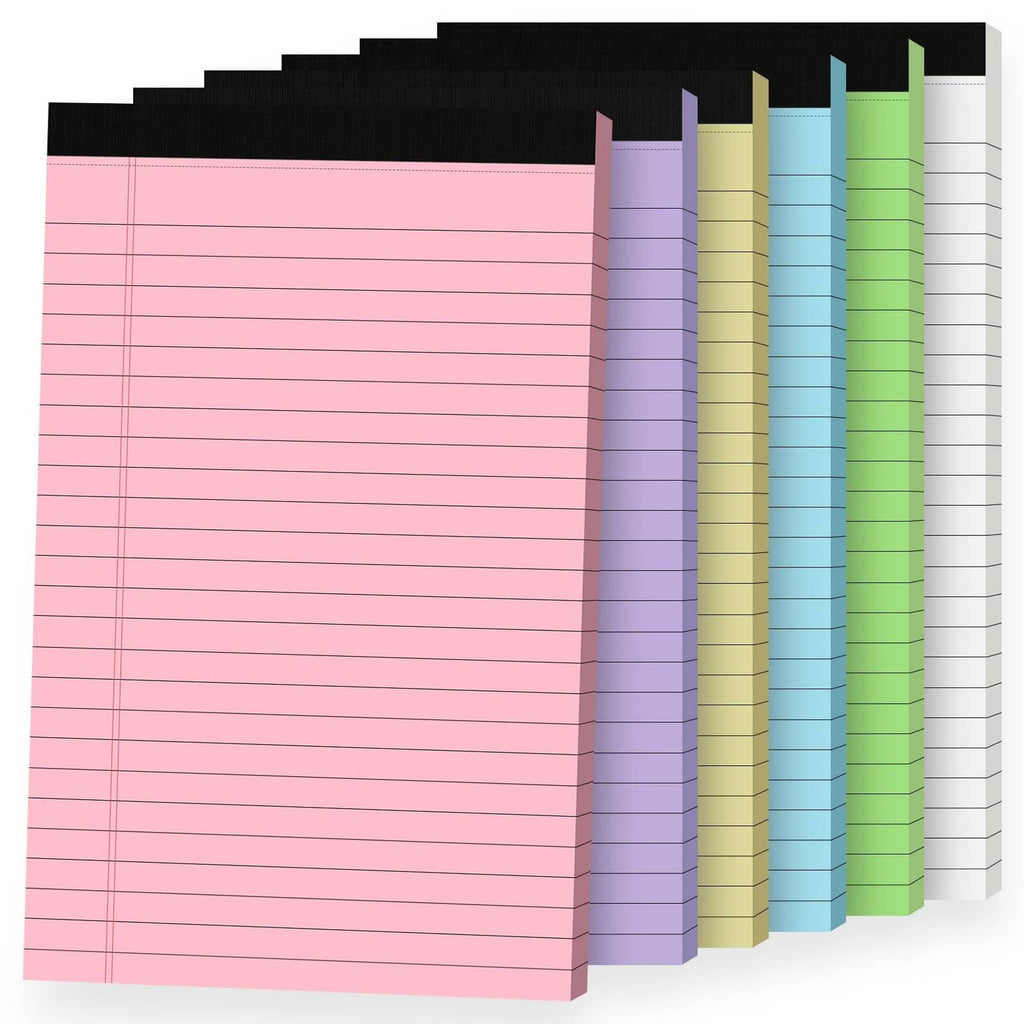 Set of 6 small colored note pads with lined sheets in pink, purple, green, and blue