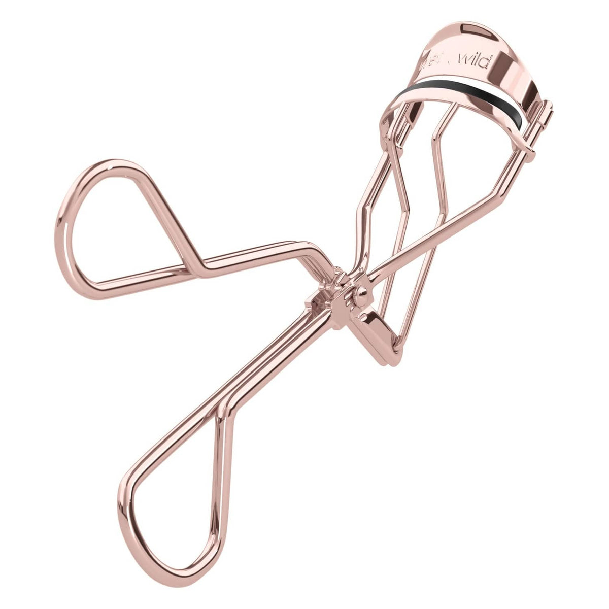 Rose gold eyelash curler with comfort grip, open clamp