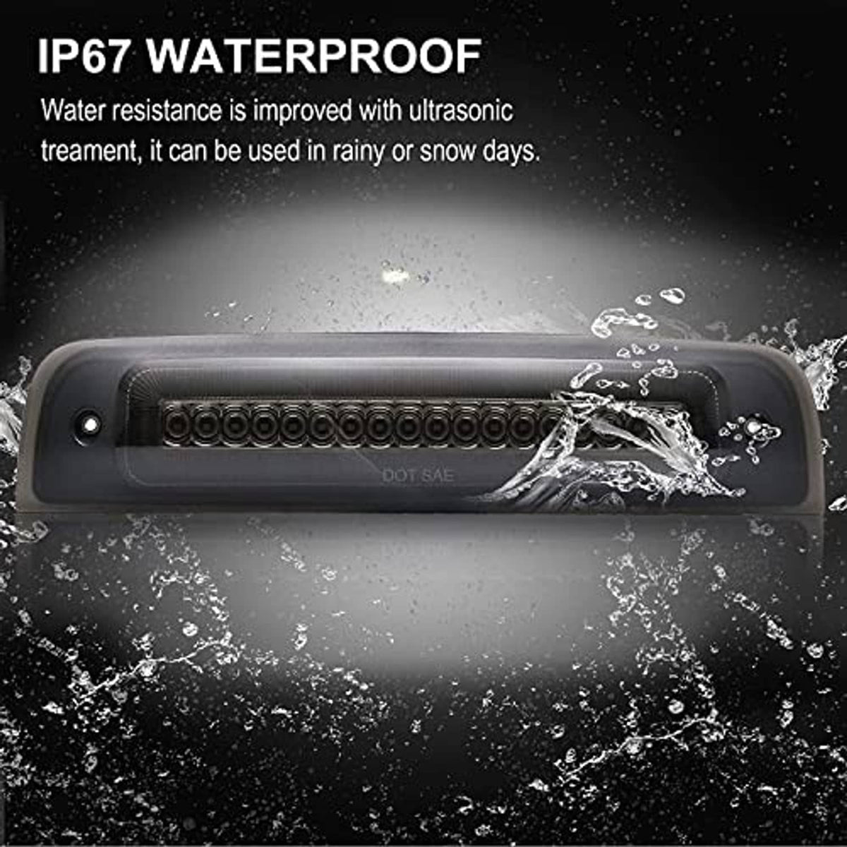 Smoked LED third brake light bar with sealed housing and water-splash protection